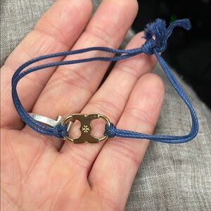 Tory Burch Blue Cord Bracelet with Gold logo Accent